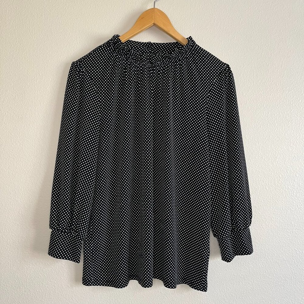 Women's Adrianna Papell 3/4 Sleeve Black Polka Dot Top, Size M